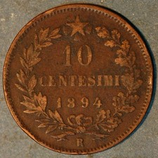 1894 Italy 10 Centesimi Umberto I KM# 27.1