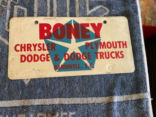 Plastic Dealership License Plate Boney Chrysler Dodge Plymouth Barnwell SC