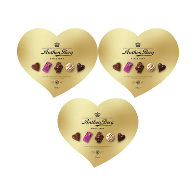 3 x Anthon Berg Heart Gold Chocolate Box 155g Danish Pralines Gift Premium