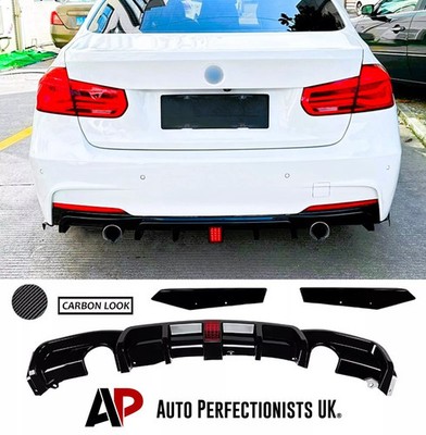 For BMW 3 Series F30 F31 Carbon Fibre Rear Valance Diffuser Spoiler Dual W/LED