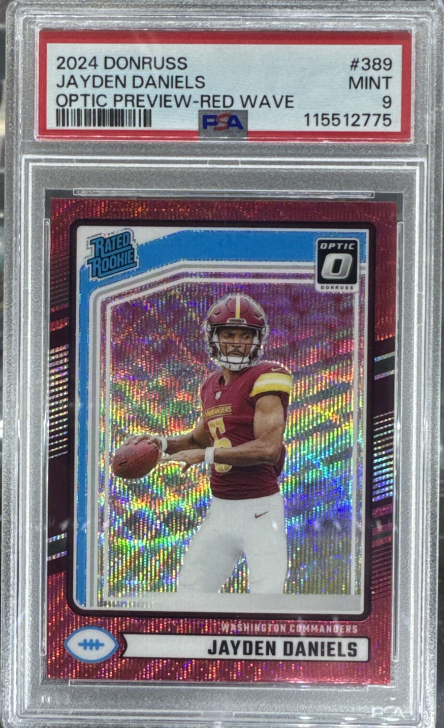 2024 PANINI DONRUSS OPTIC PREVIEW RED WAVE PRIZM #389 JAYDEN DANIELS RC PSA 9