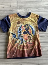 Rare VTG YU-GI-OH Blue-Eyes Summoned Skull AOP T Shirt 90s Brown Youth SZ XL