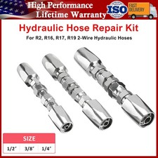 Hydraulic Hose Repair Kit 1/4" 3/8" 1/2" ID Fits R2 R19 2-Wire Hydraulic Hoses