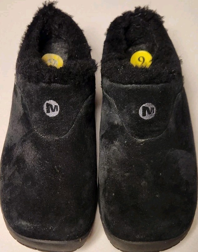 Scarpe zoccoli Merrell Encore nero ghiaccio foderate in pelliccia scamosciata da donna taglia 9 Mule J598440