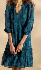 NEW Sundance Catalog Women’s Pond Teal Fanciful Florals Cotton Flowy Dress S