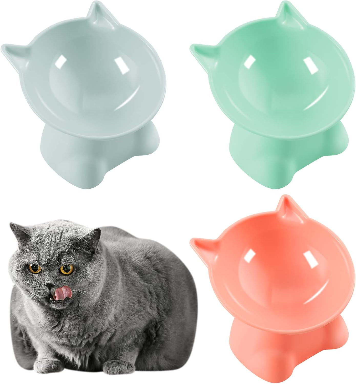 3PCS Raised Cat Bowl, Elevated Cat Feeding Bowls with Stand, Tilted, anti Vomit