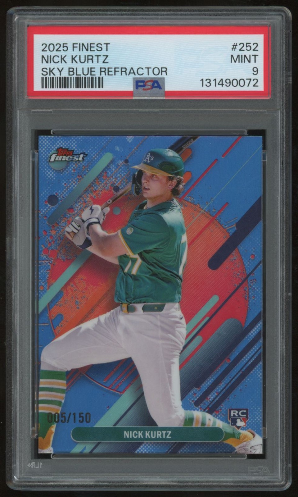 NICK KURTZ 2025 TOPPS FINEST SKY BLUE #252 005/150 RC PSA 9
