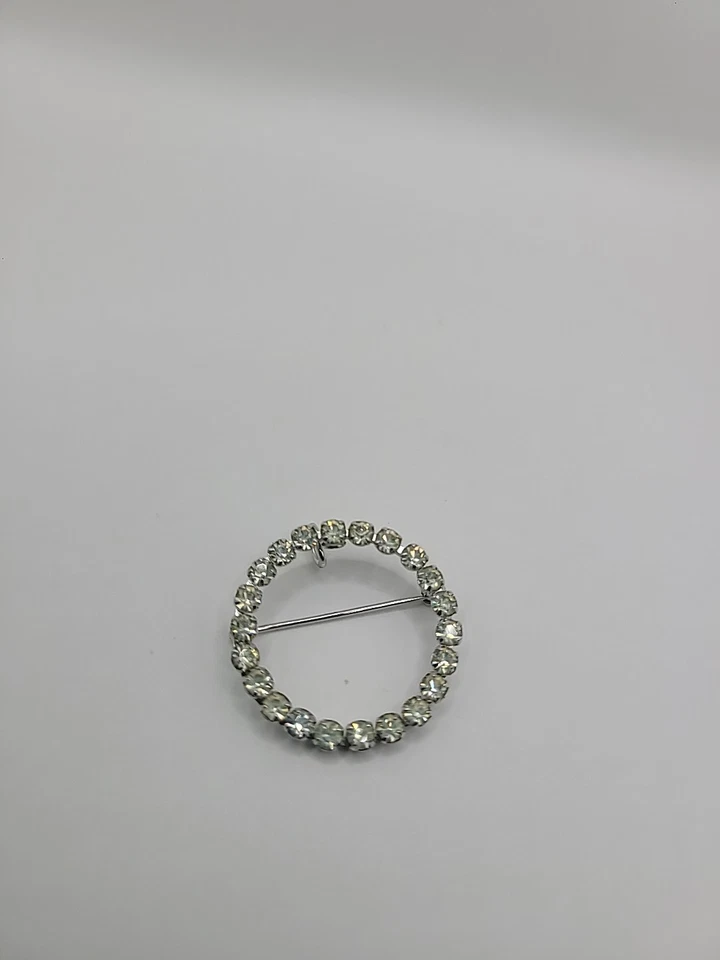 Broche Pin Colgante Redondo Cristales Blancos Joyería Disfraz Vintage Foto 2 de 4