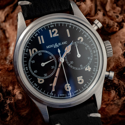 Montblanc 1858 Chronograph Blue Dial Men's Watch Box And Papers Extra Strap