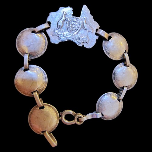 1940's Silver 3-Pence Coin WW2 Trench Art, Australian Soldier's Sweet❤️Bracelet 