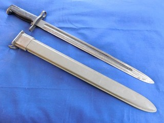 A WWII US M1942 M1 Garand Bayonet OL 1942 w/ Scabbard Army USMC USN