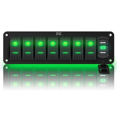 12V 24V Rocker Switch Panel 7 Gang Toggle Switches Waterproof ON/Off Green LE...