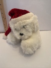 Dan Dee White Dog with Santa Hat Christmas Plush Stuffed Animal Toy 6"