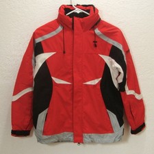 MAIER SKI Jacket Red Black Hood KIDS Euro 140 US 8-10 Zip Up Coat Snow Germany