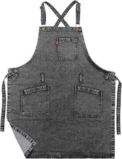 Denim Chef Apron for Women with Pockets, Jean Waitress Server Kitchen Apron for