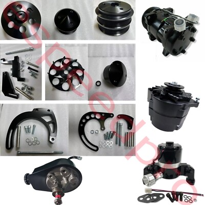 Black Chevy Small Block All Inclusive Serpentine System SBC 350 AC PS ALT EWP