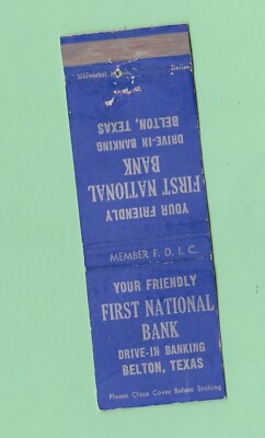 Matchbook Cover Your Friendly First National Bank Belton Texas