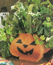 JACK O LANTERN BASKET PUMPKIN HALLOWEEN PLASTIC CANVAS PATTERN INSTRUCTIONS