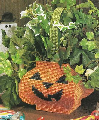 JACK O LANTERN BASKET PUMPKIN HALLOWEEN PLASTIC CANVAS PATTERN ...