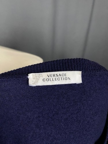 Versace Collection Medusa Logo Men's Blue Wool Crewneck Sweater Size L - Picture 9 of 11