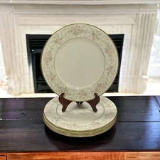 Set of 4 Noritake Willowbrook 9722 Dinner Plates 10.5" Bone China Gold Trim