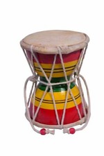 Leather Wood Drum Dumroo Dumru Dumro 2.8"Dia 3"Hgt Indian Folk Craft Multicolour