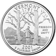 2001 P Vermont Quarter.  Uncirculated From US Mint roll.