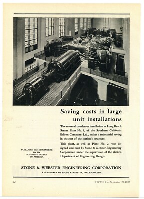 1930 Stone & Webster Engineering Ad: Southern California Edison Plant Long Beach