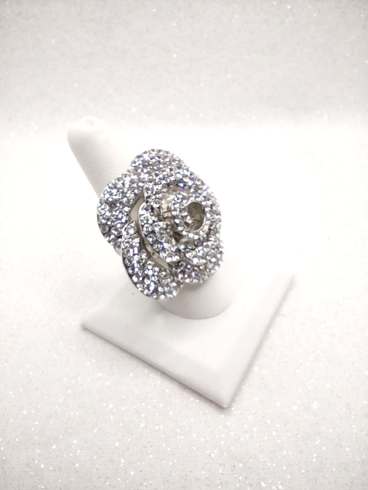 Pave Rhinestone Flower Statement Ring sz 8.75 Adj… - image 2