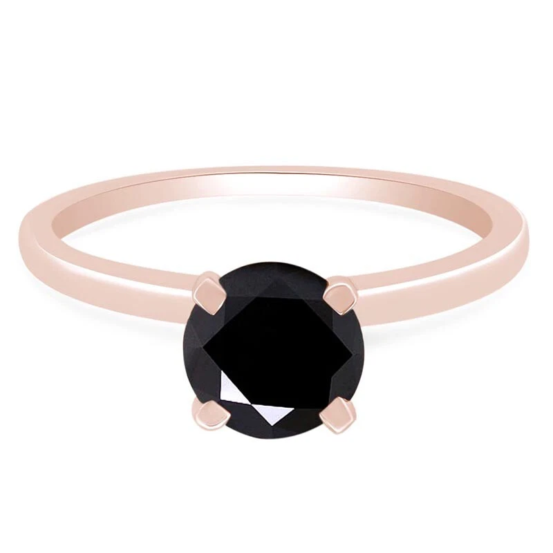 Обручальное или обручальное кольцо из розового золота 14 карат с одним круглым бриллиантом 1 карат - Изображение 3 из 4