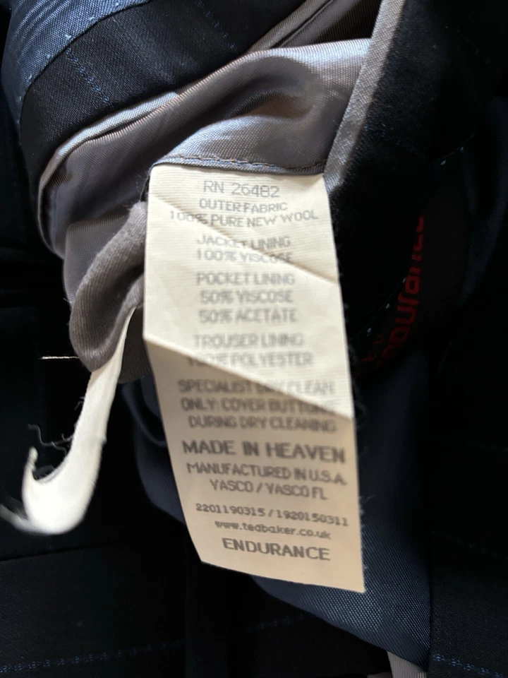 Traje Ted Baker London Endurance Azul Rayas Lana Diseñador 2 piezas Para Hombre 42R, 36W EE. UU. Foto 4 de 4