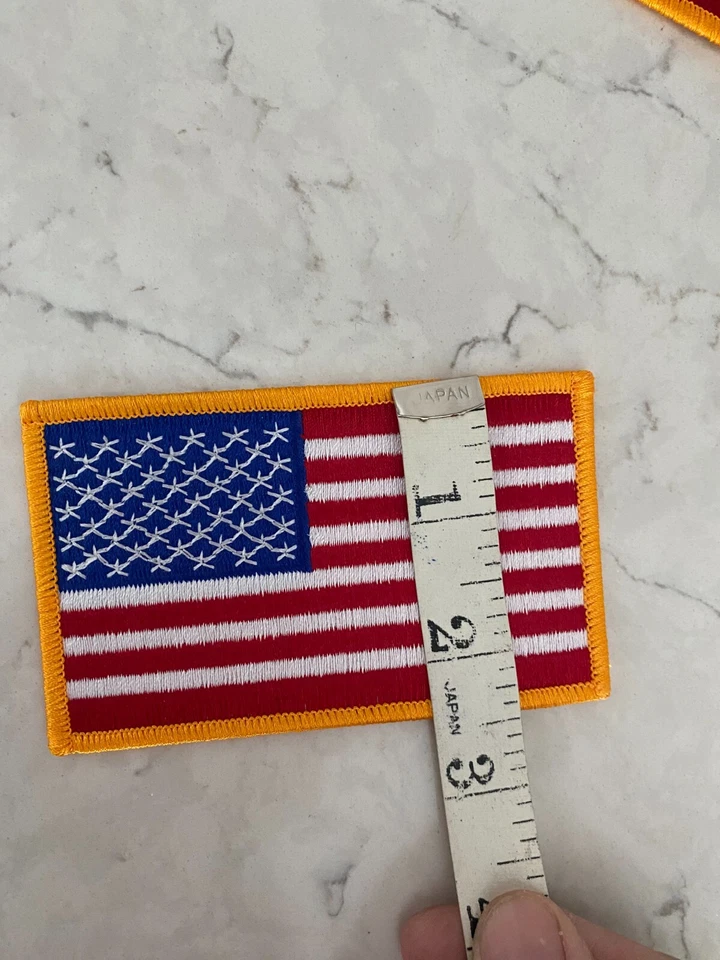 American Flag USA Patriotic Gold Border Embroidered 4" Iron On Patch Lot of 4 - Image 3 of 4