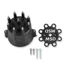 MSD BLACK V8 Distributor Cap With HEI Terminals And Spark Plug Wire Retainer