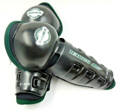 NOS NEW BAUER IMPACT ICE HOCKEY SHIN GUARDS - BLACK - SIZE: YOUTH SMALL 8''