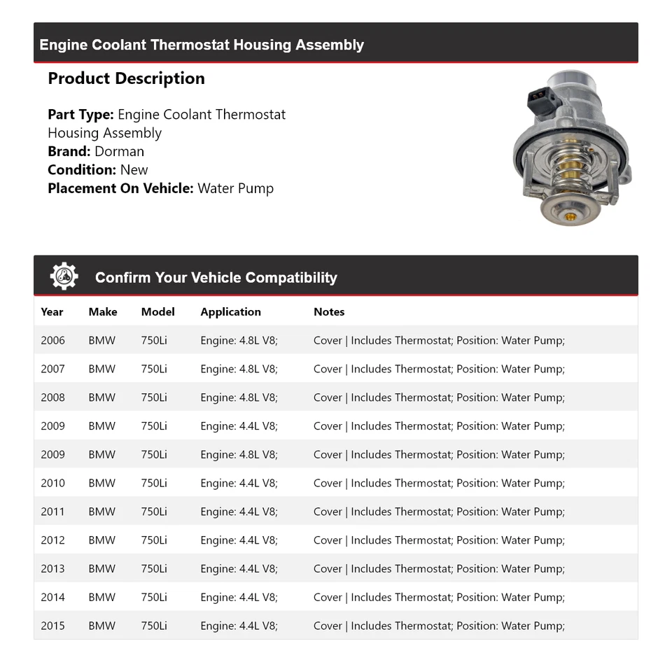 Bomba de água conjunto carcaça termostato BMW 750Li Dorman 2006-2015 2007 2008 - Imagem 2 de 4