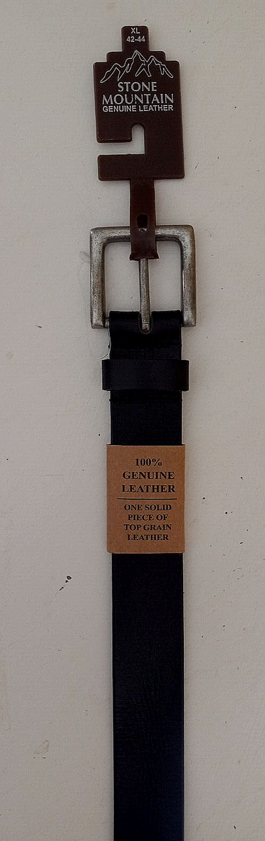 Stone Mountain 100% leather solid black belt with silver 