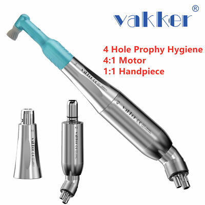 Dental Hygiene Prophy Angles 1:1 Straight Handpiece + 4 Holes 4:1 Air Motor Set