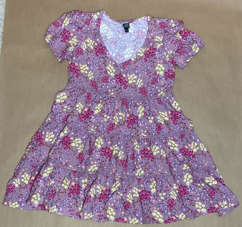 Wild Fable Purple Pink Yellow Floral Short Sleeve Dress Size XS - Picture 3 of 7