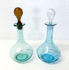 COPPIA BOTTIGLIA VETRO SOFFIATO COLORATO TAPPO BOTTIGLIETTA MATRACCIO EPOCA