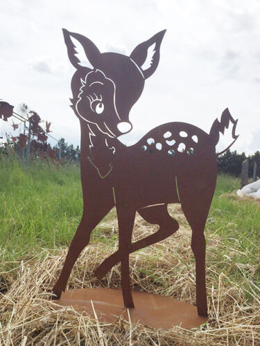 Reh Bambi 41 cm hoch Rehkitz Kitz Hirsch Rehe Wald Tier Rost Edelrost Metall - Bild 1 von 2