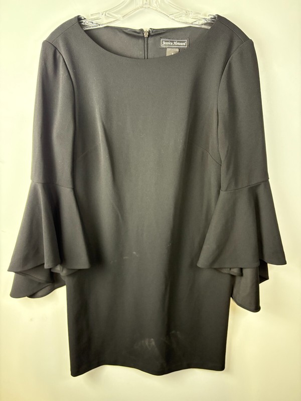 Jessica Howard  Women's Dress  Size 6 Black Solid Long Ruffle Sleeve Back Zip