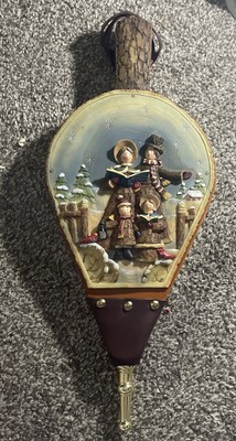Vintage Fireplace Bellows with Resin Carved Christmas Carolers in High Relief