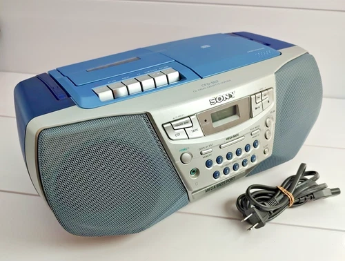Vintage Sony Boombox CFD-922 Translucent Blue CD Radio Cassette Player Working