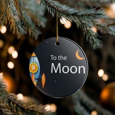 To the Moon Rocket Bitcoin Ornament, Ceramic Ornament New Year