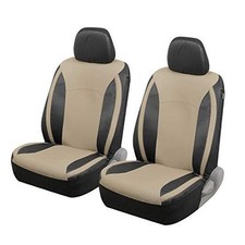 Beige Faux Leather Car Covers for Front Seats Premium Beige Two-Tone