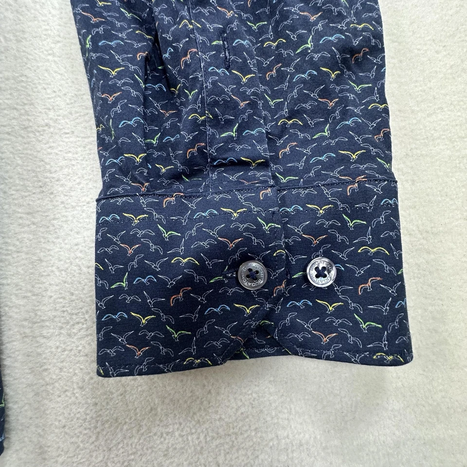 Bugatchi Shirt Mens 2XL Midnight Blue Bird Print 8 Way Stretch Button Up - Image 3 of 4