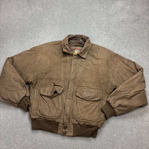 Leather Flying Jacket Adult Small Brown Bomber Aviator Military USA Flight Men* - Picture 2 of 14
