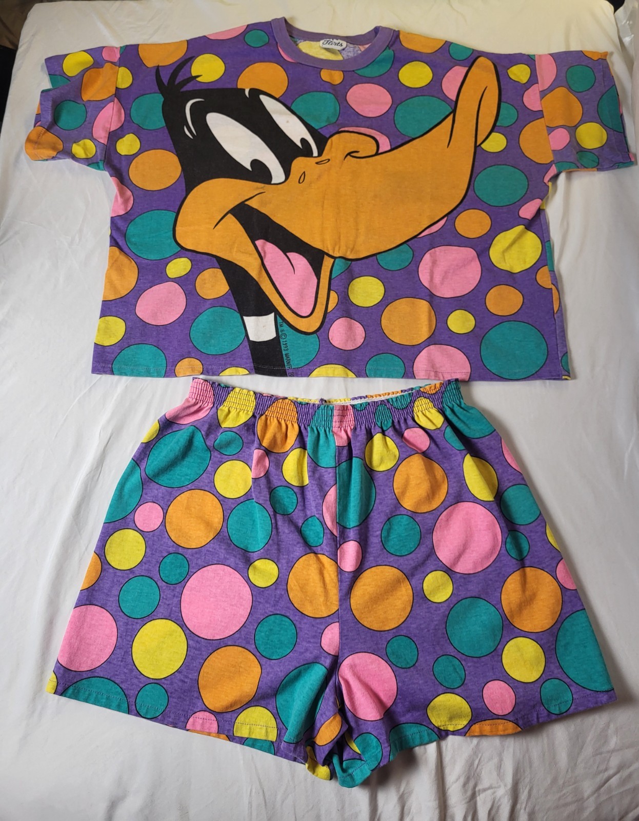 Juego de pijama grande de 2 piezas Daffy Duck Looney Tunes 1993 de colección - impresión completa AOP