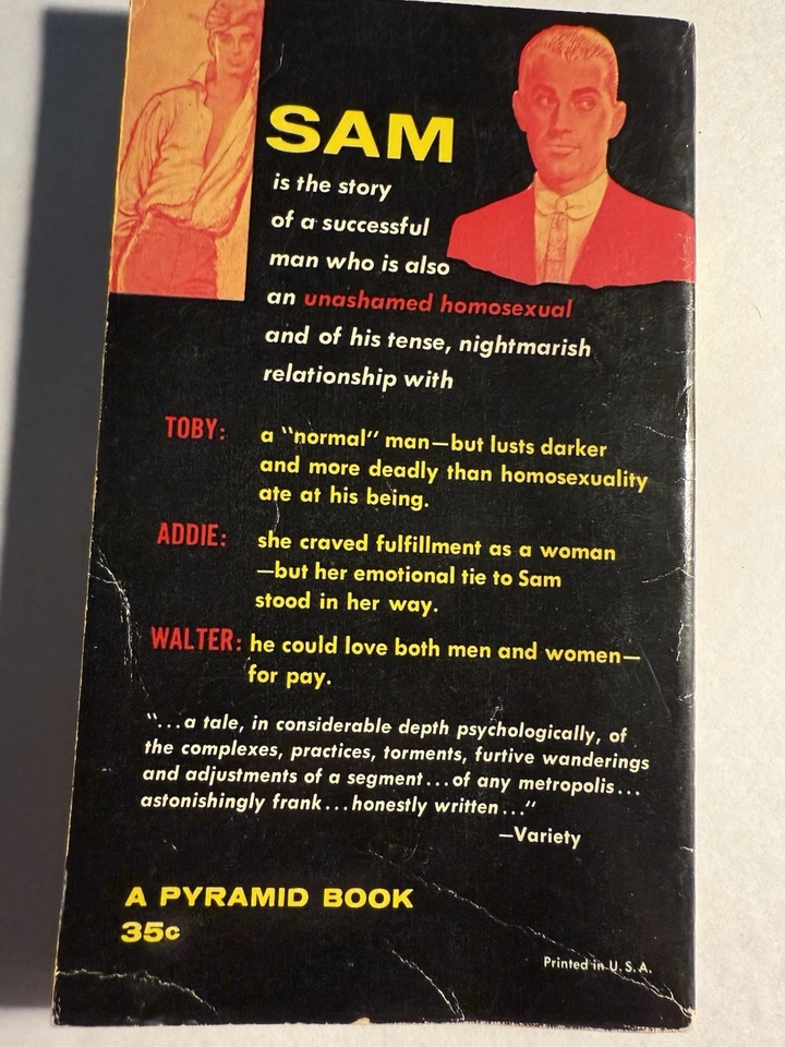 SAM 1960 LONNIE COLEMAN FIRST PRINT VINTAGE PYRAMID PULP NOVEL GAY INTEREST RARE - Image 3 of 3