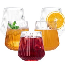 24 Count Plastic Wine Glasses Disposable 14oz - Elegant Origami Ripple Design...